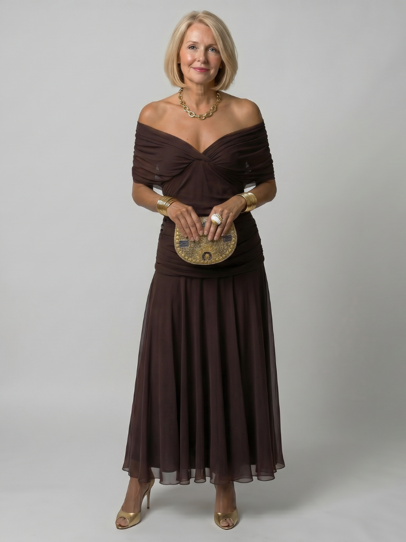 Jacqueline | Off Shoulder Flow Midi Dress