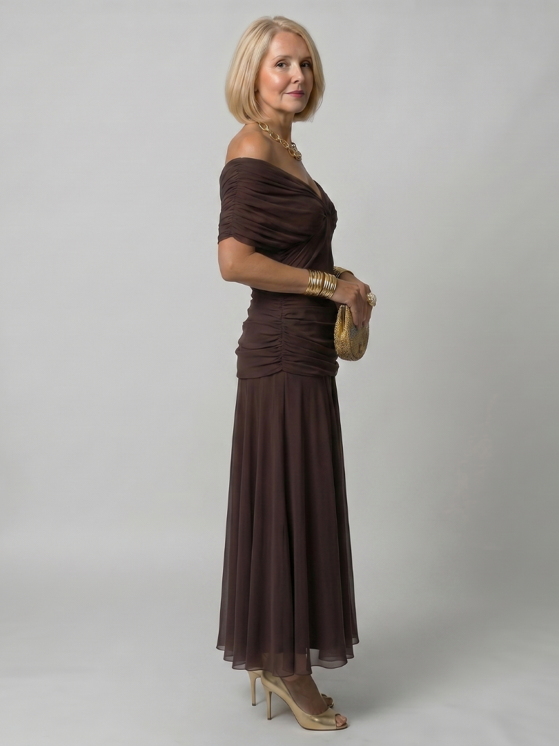 Jacqueline | Off Shoulder Flow Midi Dress