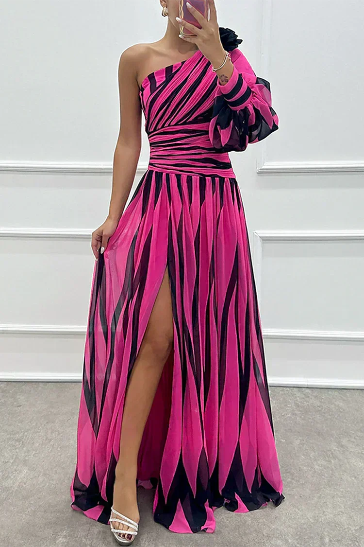 Isabelle | Elegant Striped Maxi Dress with One Shoulder