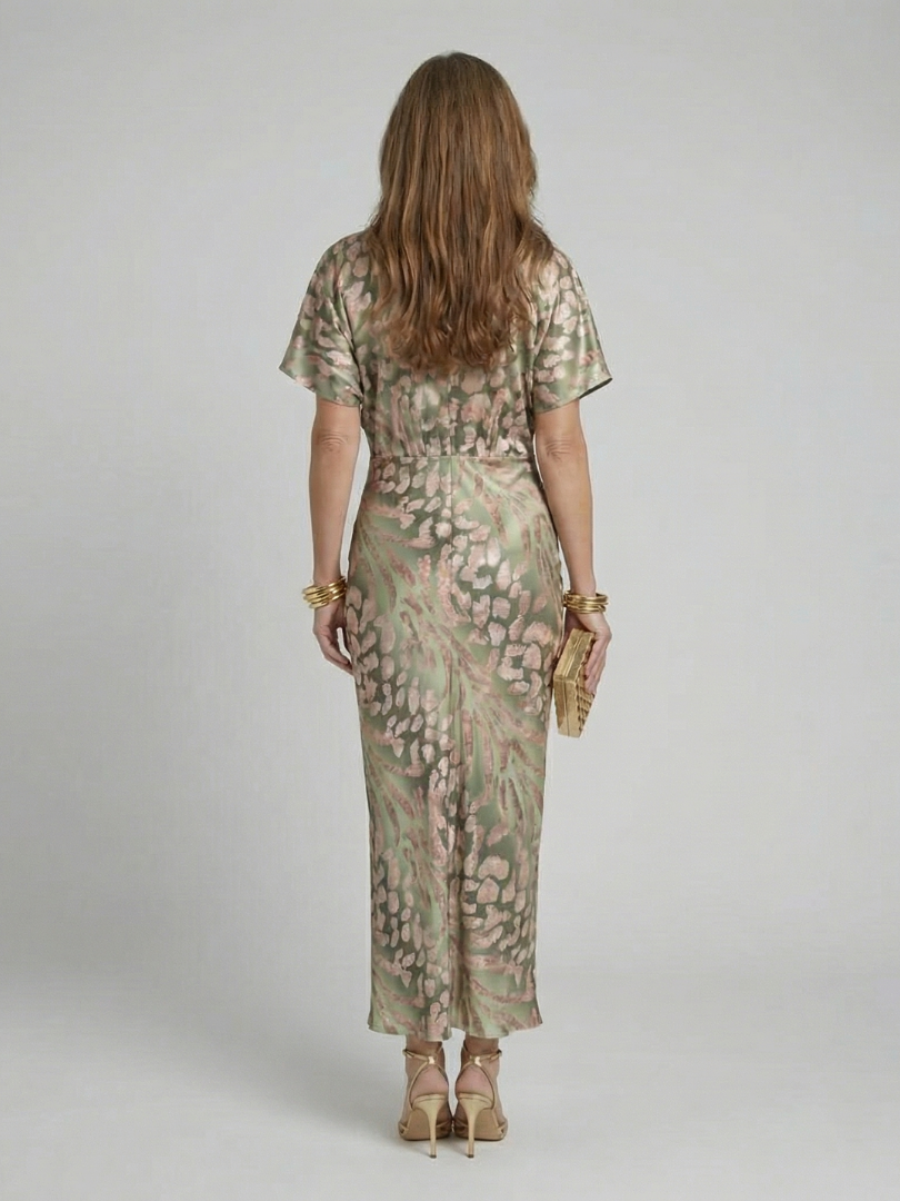 Lynette | Abstract Print V Neck Twist Waist Midi Dress