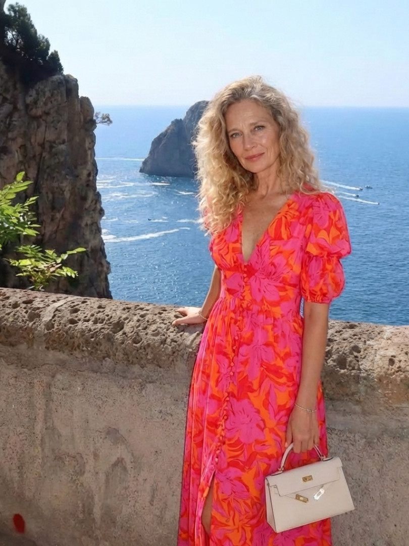 Samantha | Floral V Neck Puff Sleeve Midi Dress