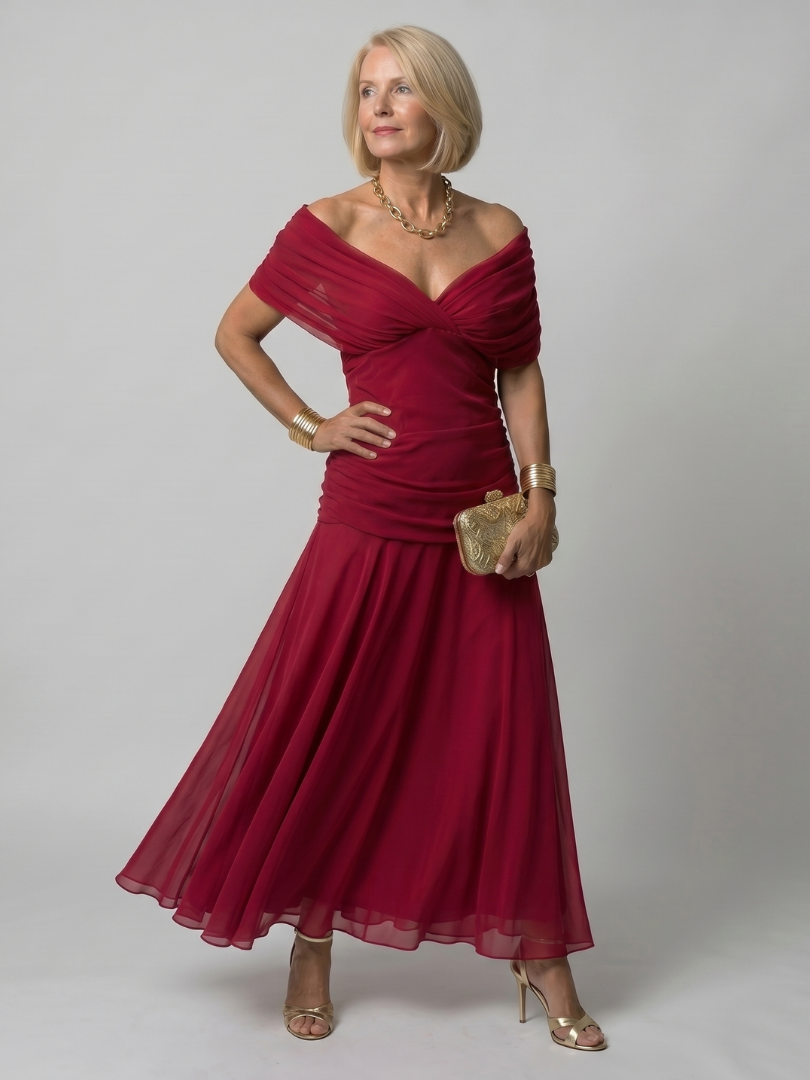 Jacqueline | Off Shoulder Flow Midi Dress