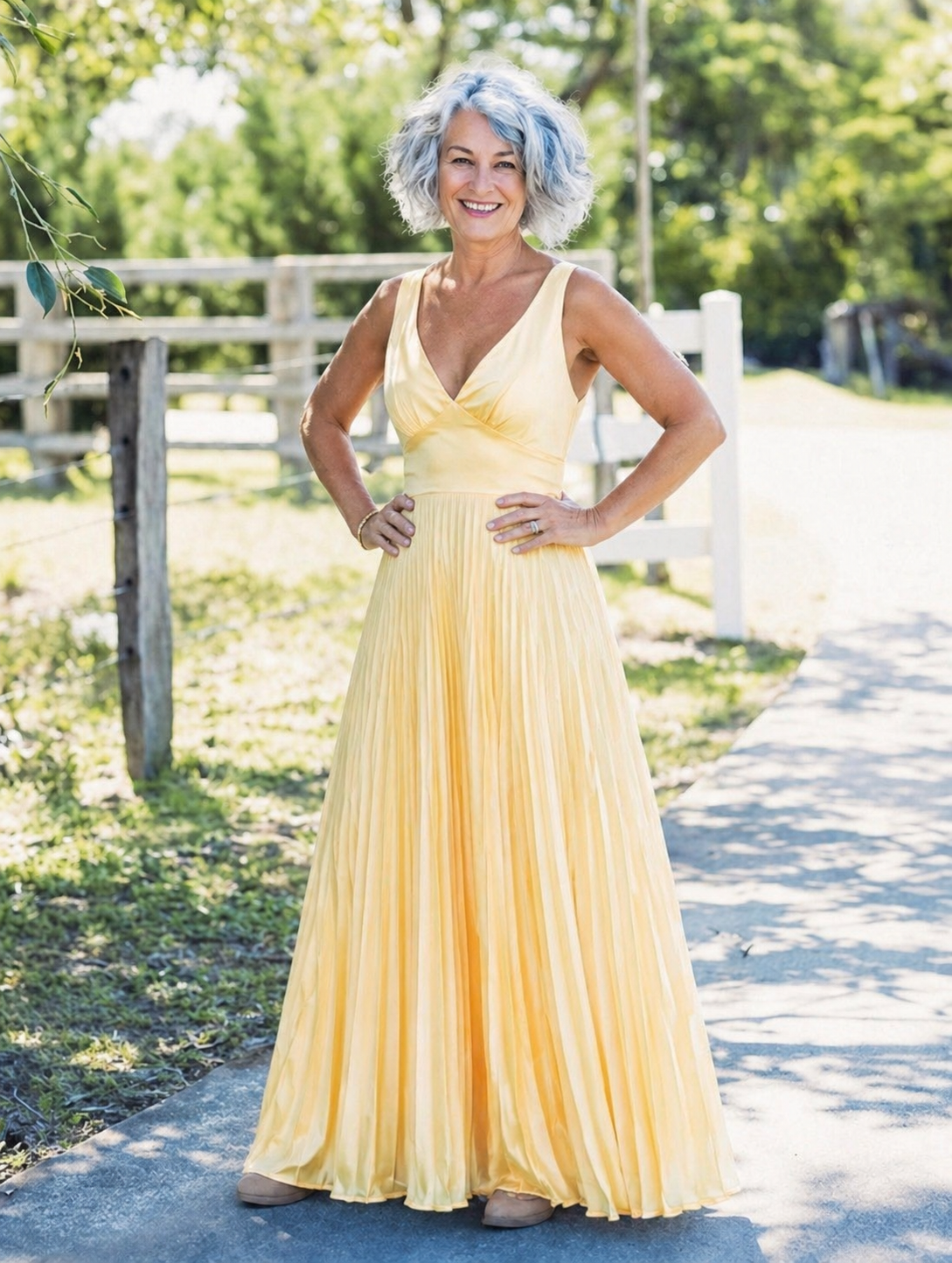 Alexandra | Pleated V-Neck Maxi Dress