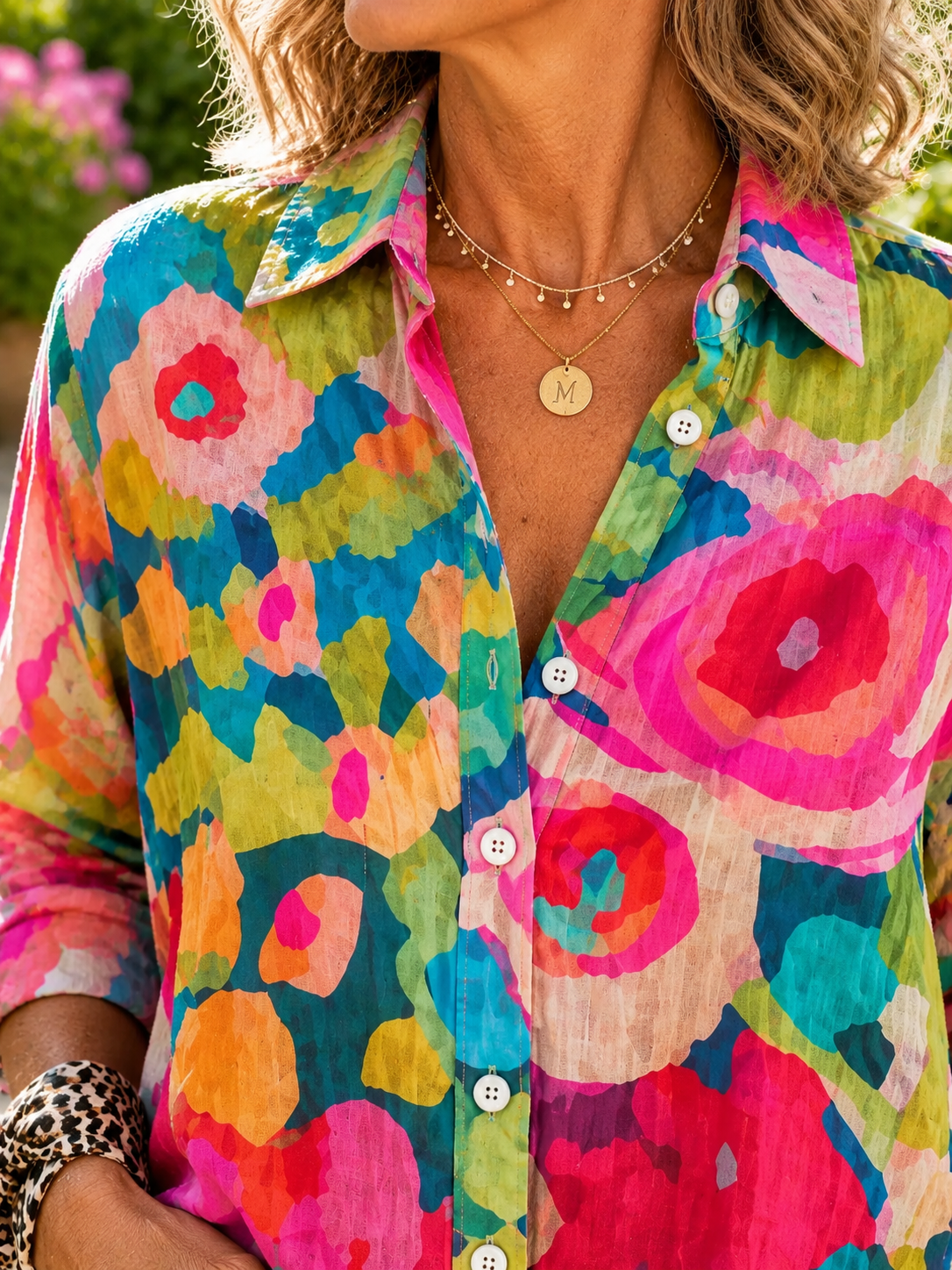 Deliane | Vibrant Artistic Button-Up Blouse