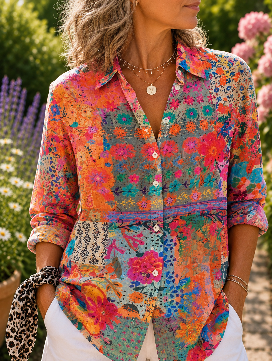 Anica | Vibrant Artistic Button-Up Blouse