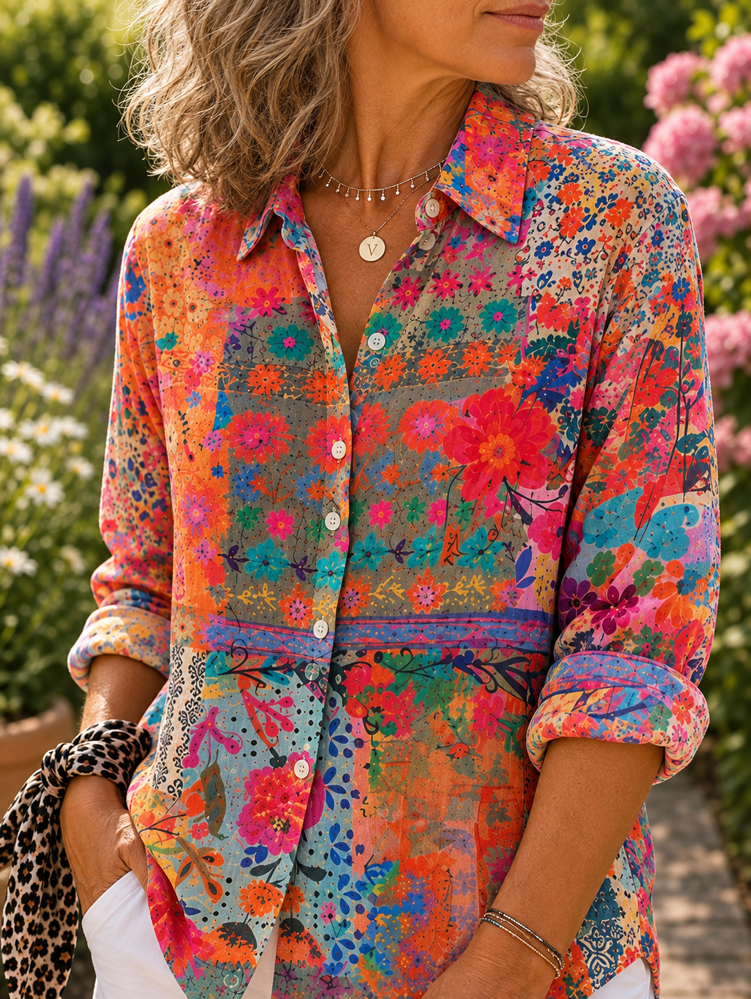 Anica | Vibrant Artistic Button-Up Blouse