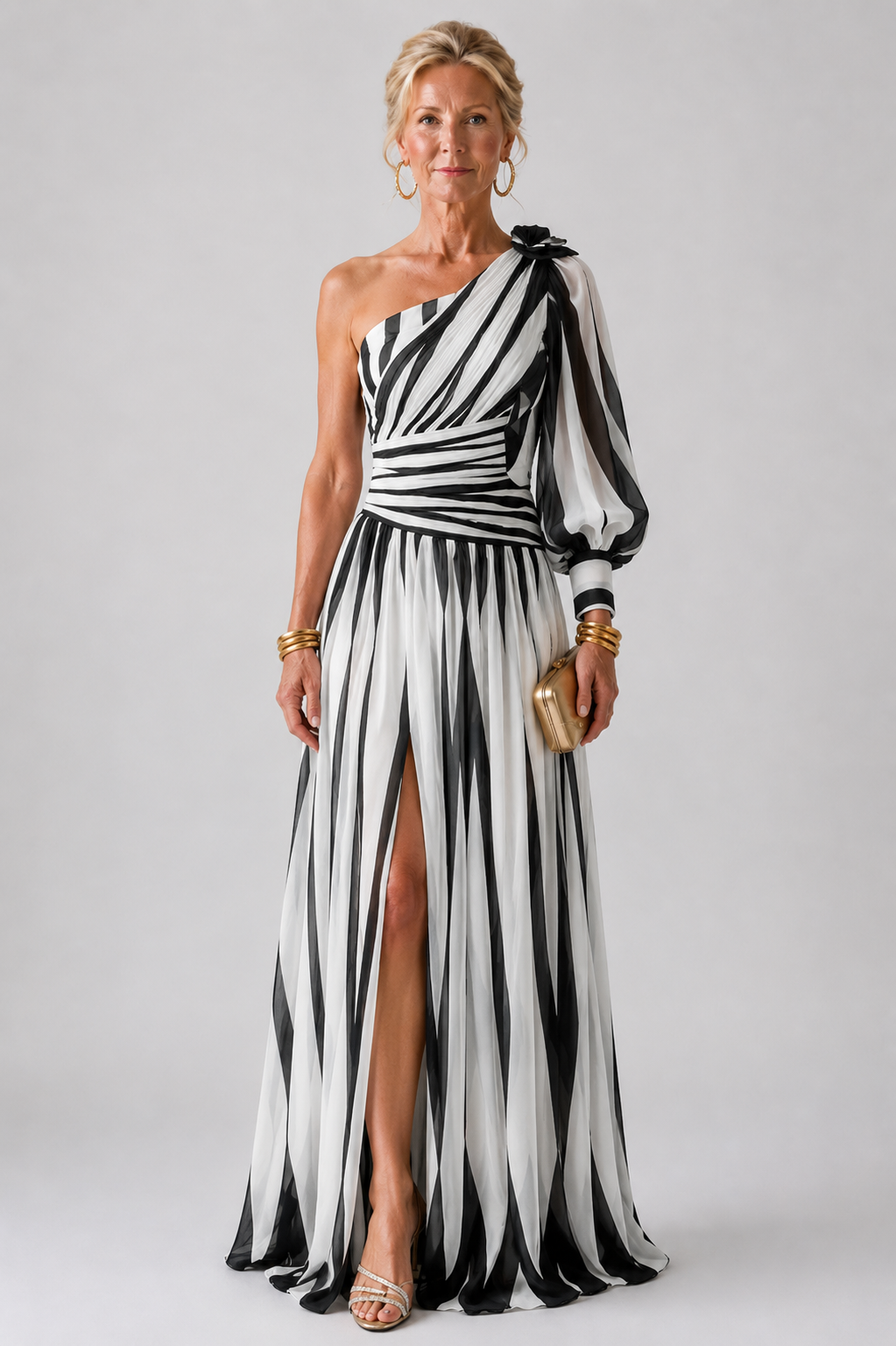Isabelle | Elegant Striped Maxi Dress with One Shoulder