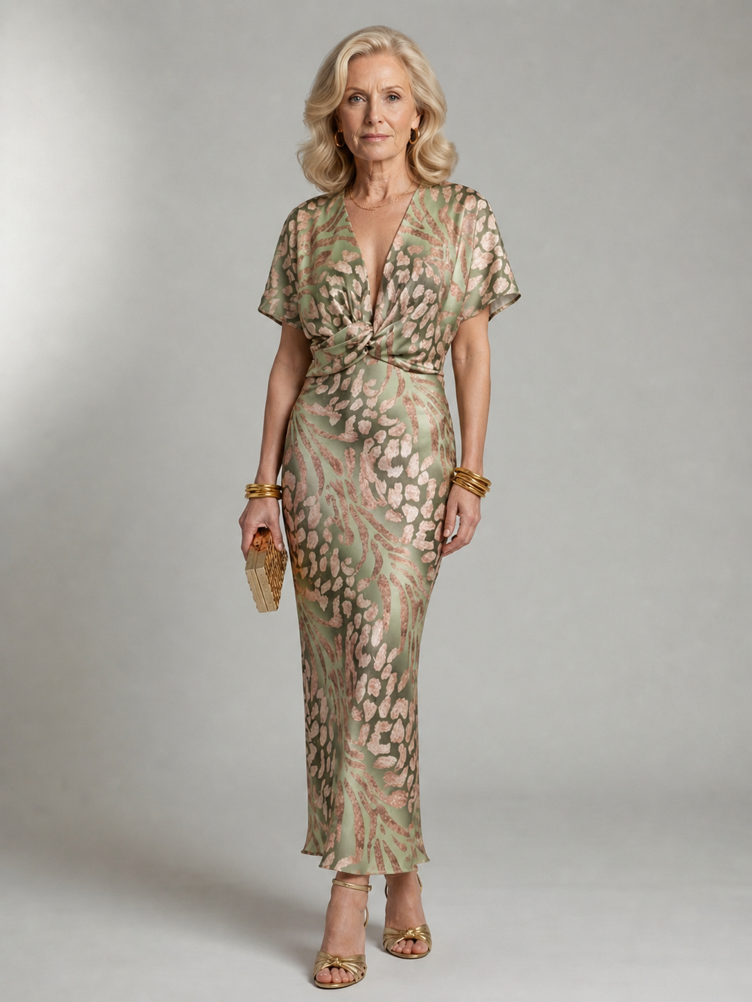 Lynette | Abstract Print V Neck Twist Waist Midi Dress