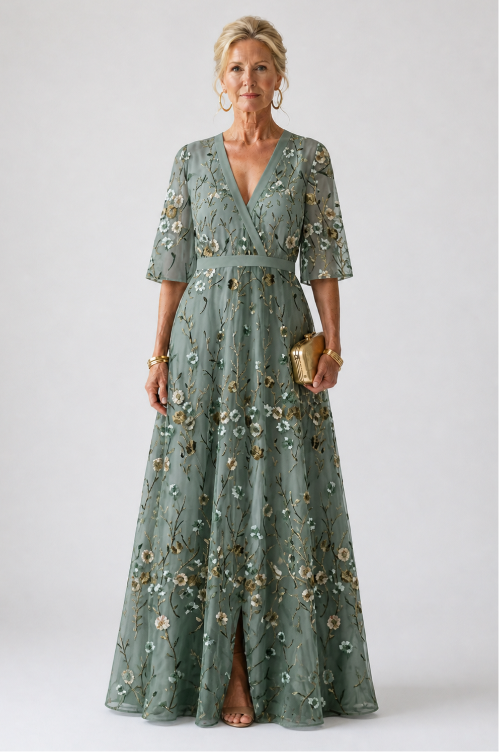 Diana | Floral V Neck Short Sleeve Maxi Dress