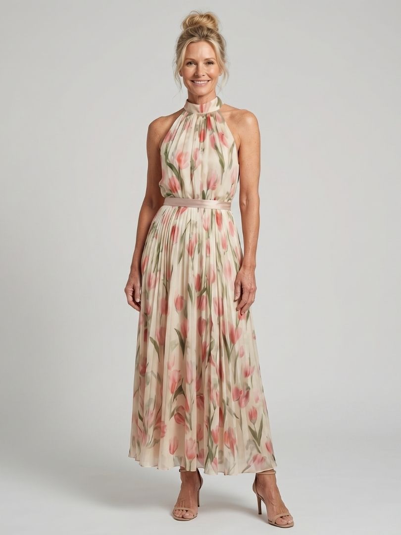 Helen | Halter Neck Floral Midi Dress
