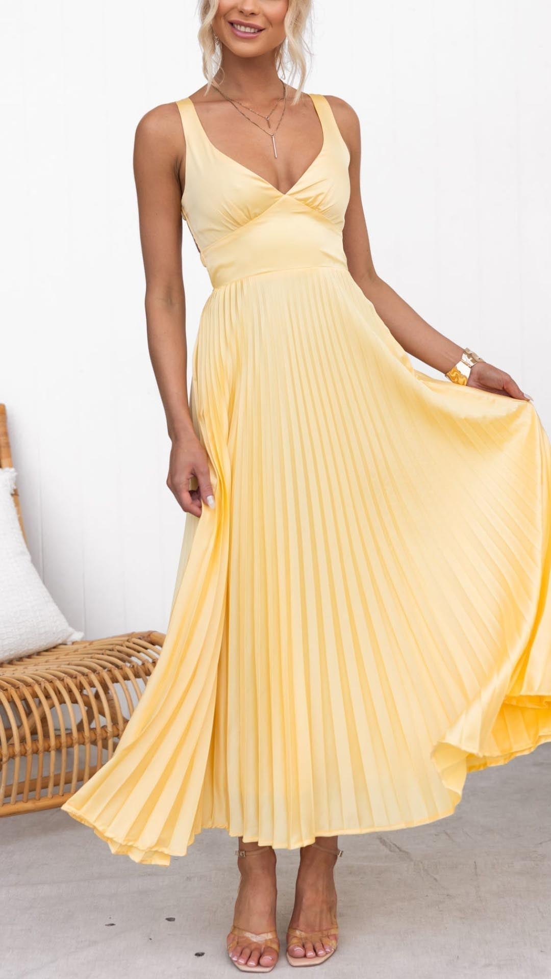 Alexandra | Pleated V-Neck Maxi Dress