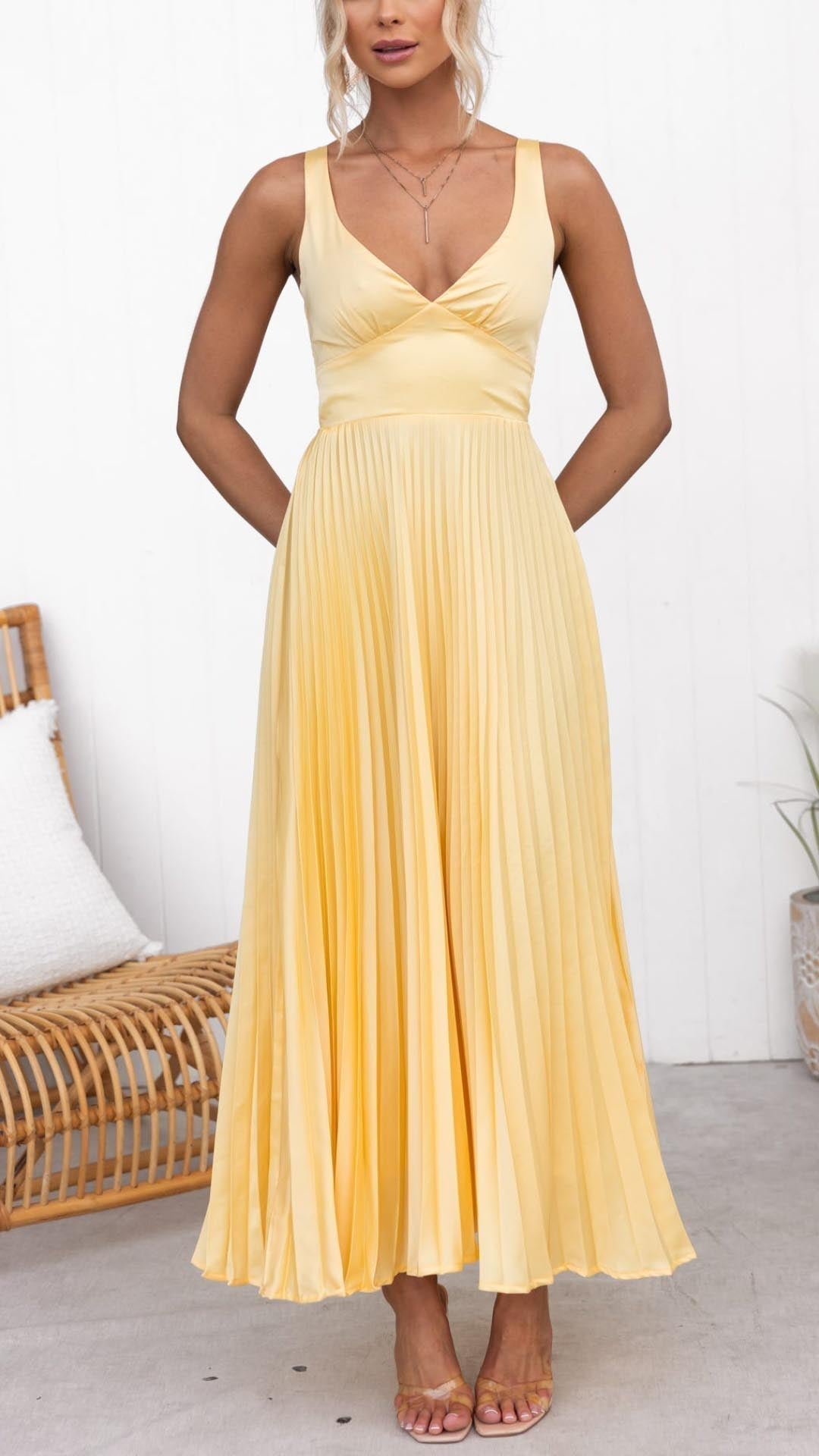 Alexandra | Pleated V-Neck Maxi Dress