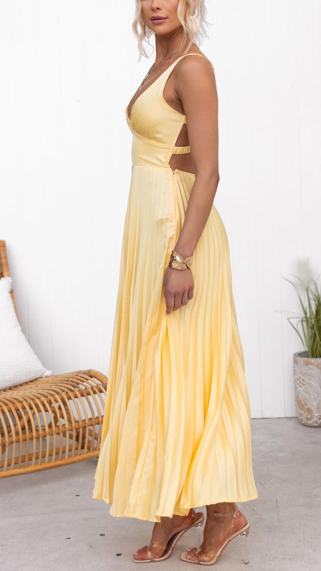 Alexandra | Pleated V-Neck Maxi Dress