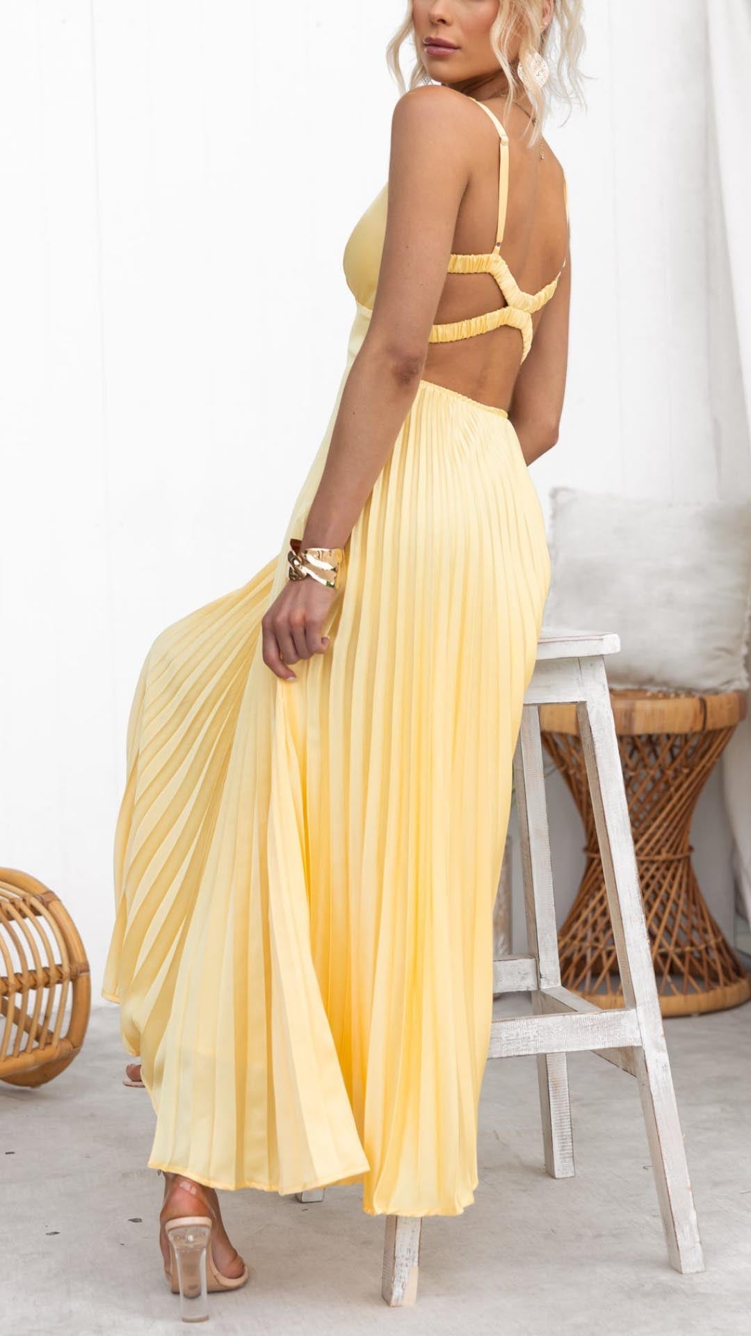 Alexandra | Pleated V-Neck Maxi Dress