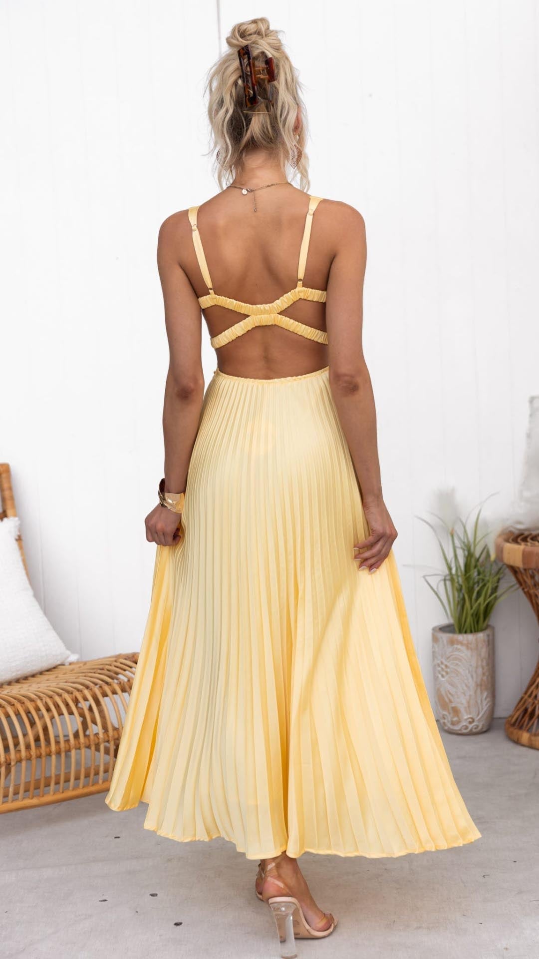 Alexandra | Pleated V-Neck Maxi Dress