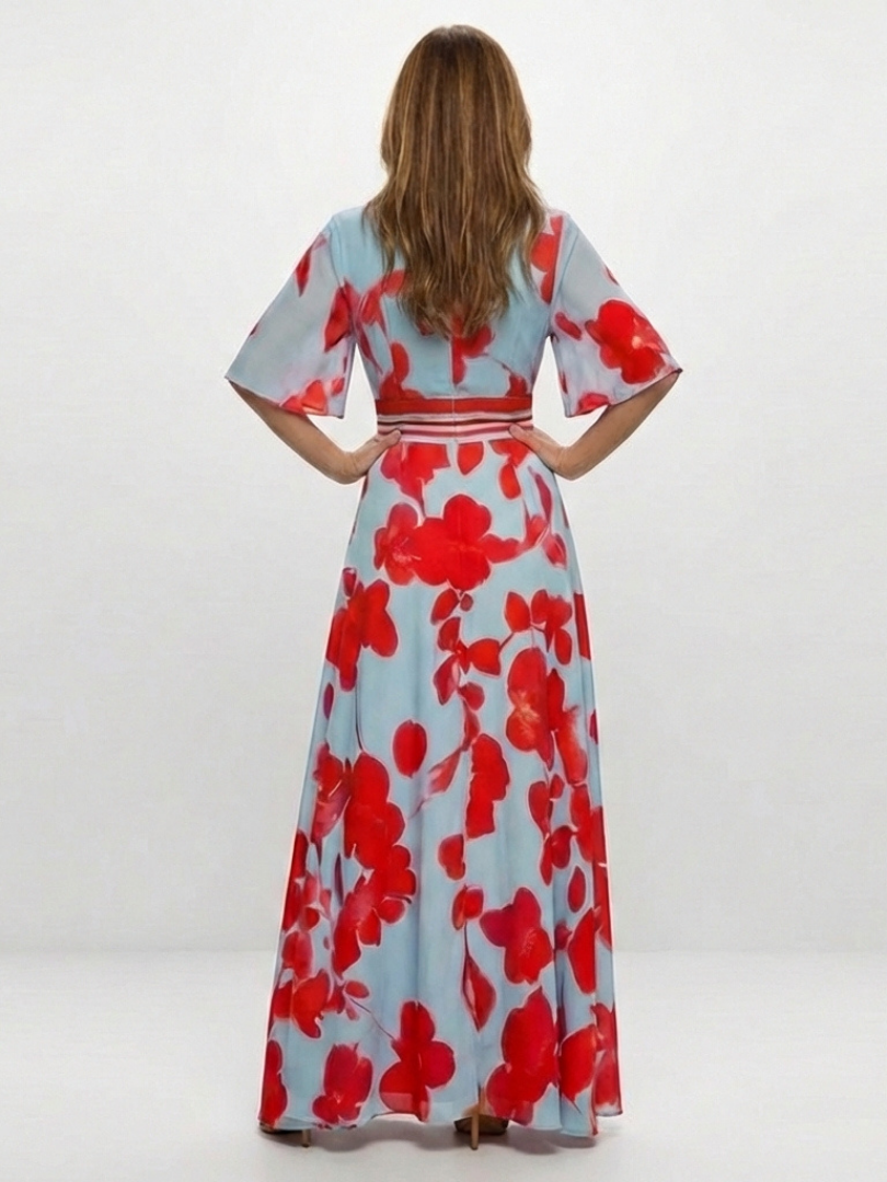 Christine | V Neck Short Sleeve Floral Maxi Dress