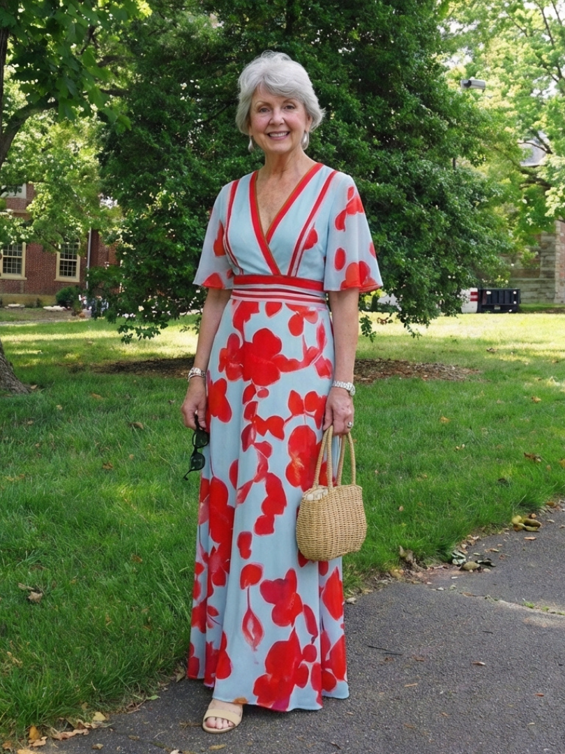 Christine | V Neck Short Sleeve Floral Maxi Dress