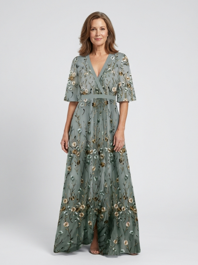 Diana | Floral V Neck Short Sleeve Maxi Dress
