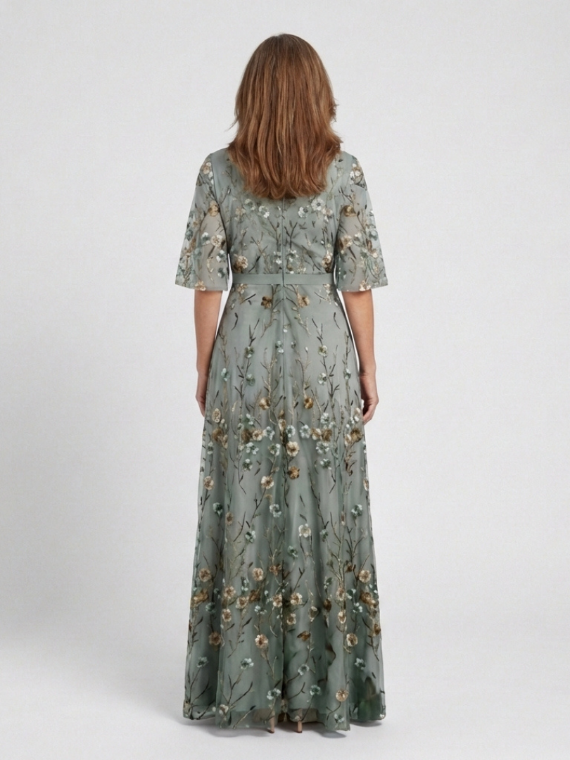 Diana | Floral V Neck Short Sleeve Maxi Dress