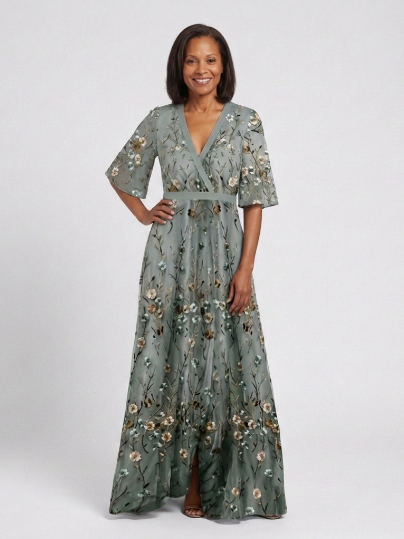 Diana | Floral V Neck Short Sleeve Maxi Dress