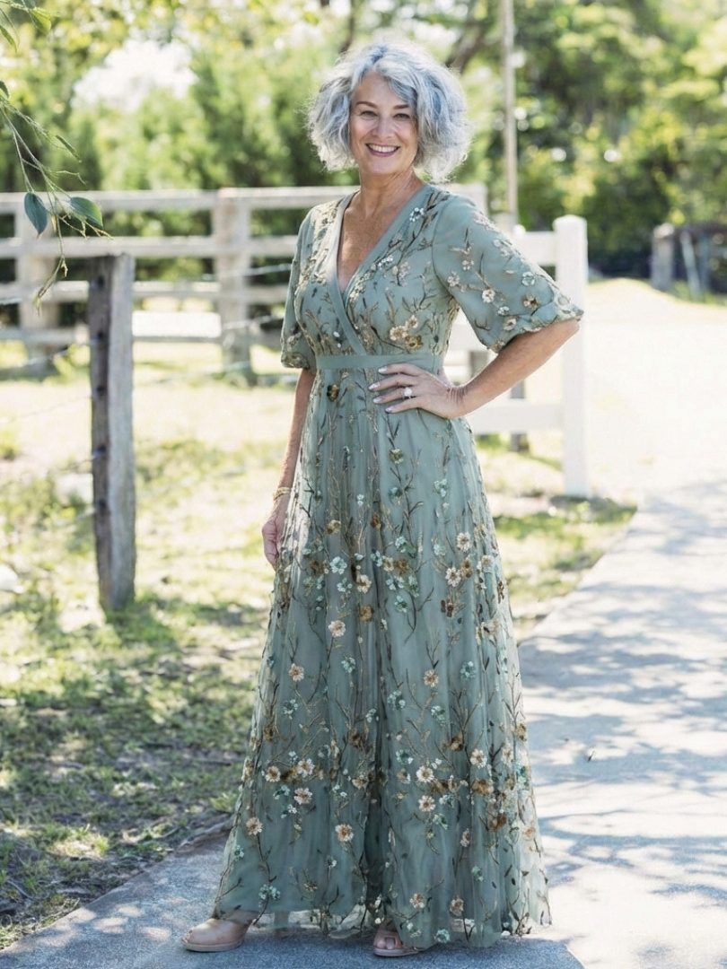 Diana | Floral V Neck Short Sleeve Maxi Dress